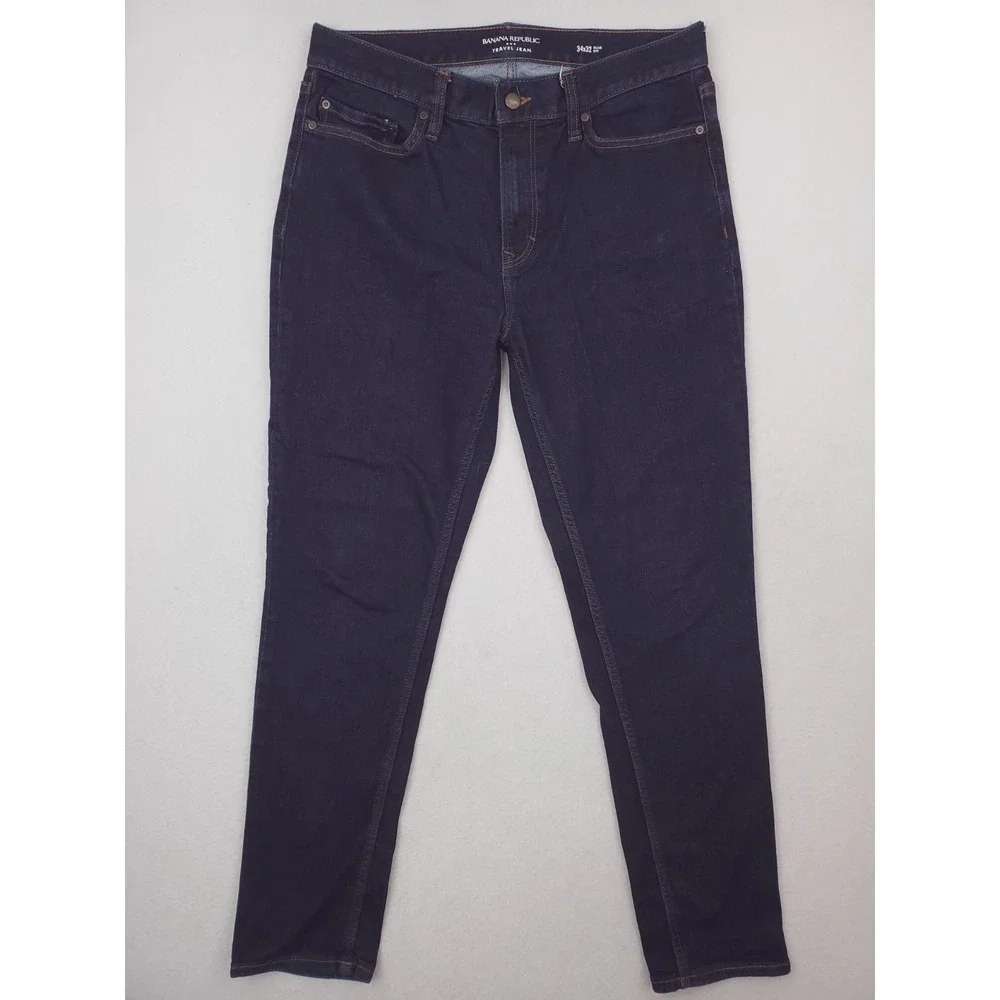 Banana Republic Travel Jean Mens 34x30* Slim Fit Tapered Stretch Denim Pant Dark
